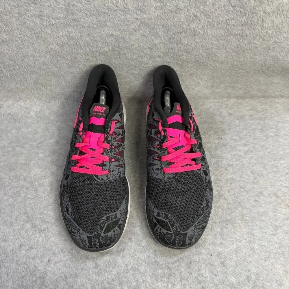 Nike Free 5.0 Women Running Shoes Black Pink Snake Print Athletic Sneaker Size 7